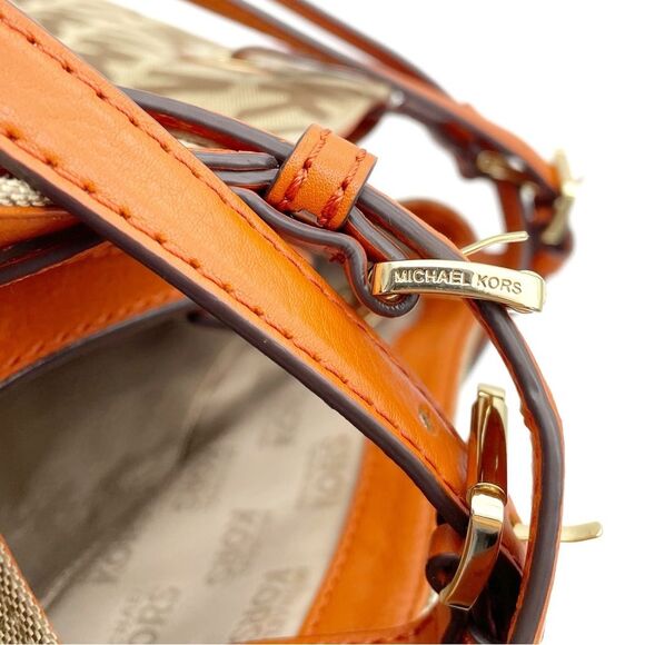 NEW MICHAEL Michael Kors Beige Tan Orange Signature Canvas & Leather Tote Large - Picture 10 of 16